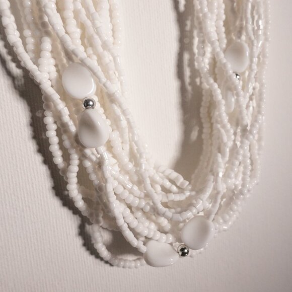 White Multistrand Necklace and Matching Natural Jade Bead Earrings Set - Picture 3 of 12